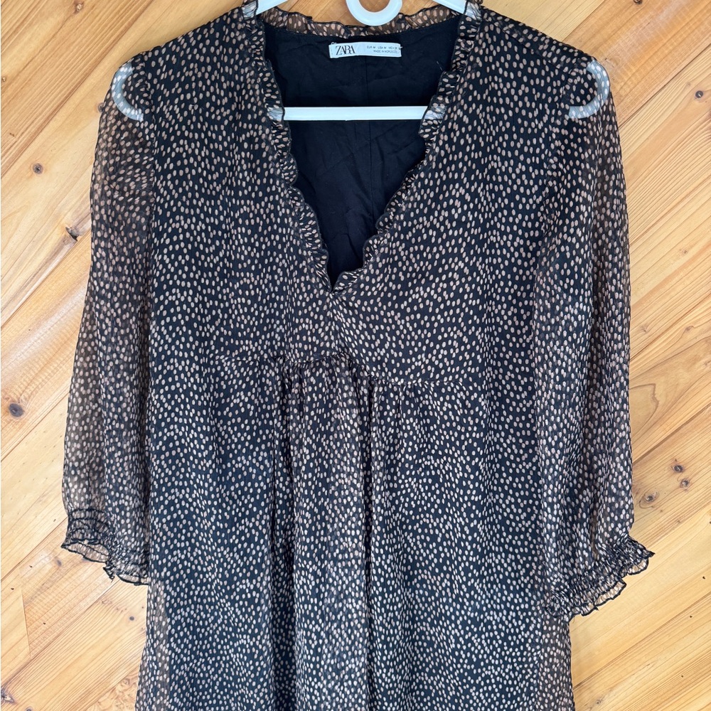 Zara Black and Cream Patterned Blouse Dress